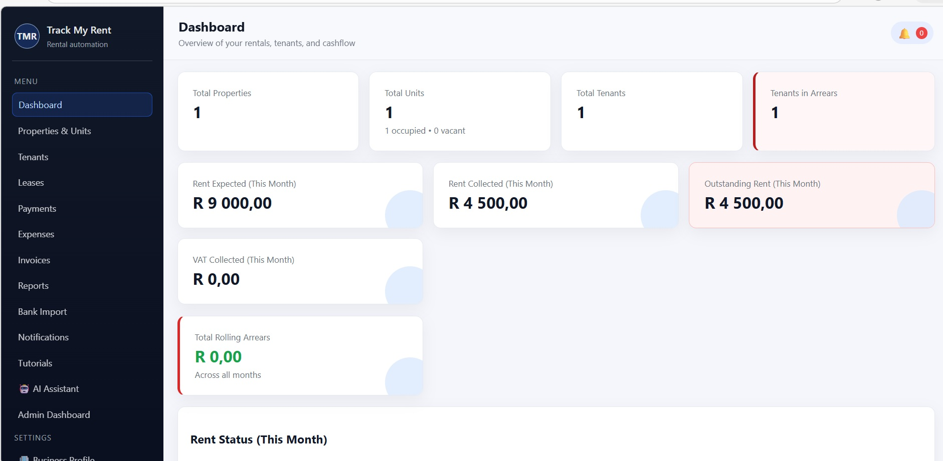Track My Rent dashboard preview